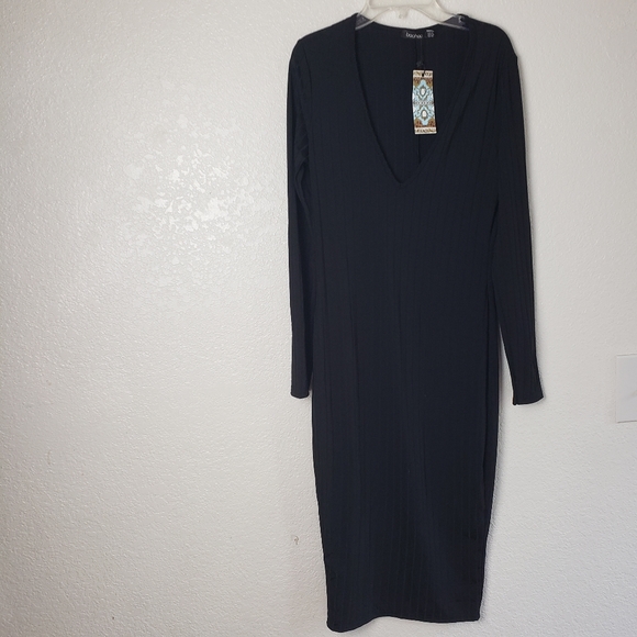 boohoo black long sleeve dress